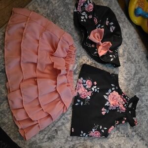 SHEIN Pink and Black Floral Kids Dress Set